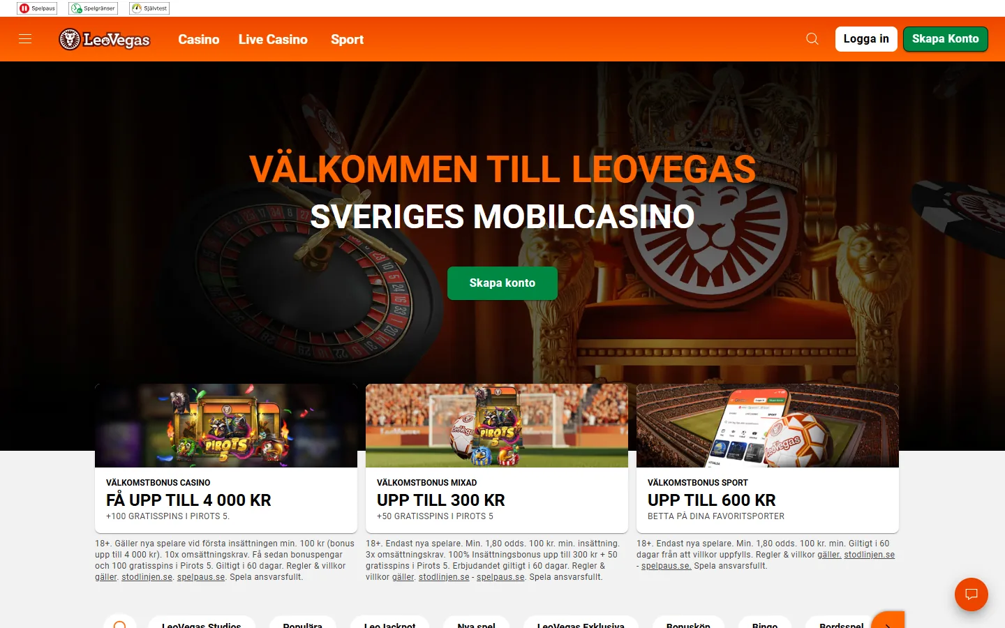 LeoVegas webbplats den 25 augusti 2026