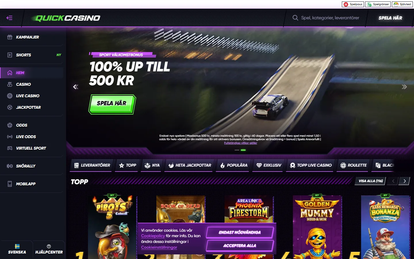 Quick Casinos svenska webbplats den 25 augusti 2026